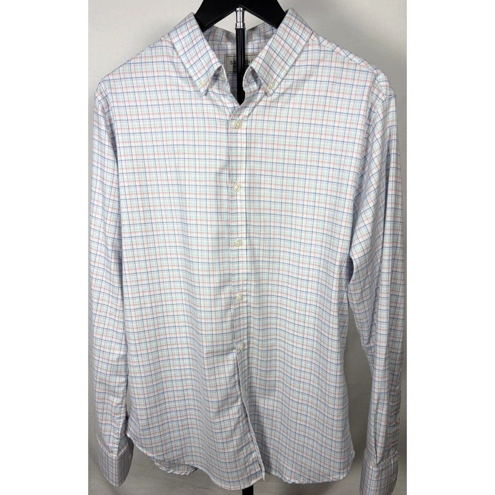 Savannah Shirt Mens Large Blue Plaid Long Sleeve Button Down Stretch Casual
